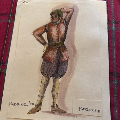 Vintagecostume sketch design for the character Bardolph, signed by the artist