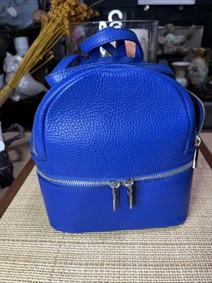 Borse In Pelle Leather Mini Backpack Made in Italy  Blue