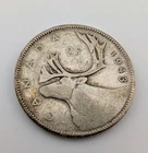 Canada 1943 25 Cents 25c Canadian Caribou Quarter Coin - 80% Silver - ASW .150oz