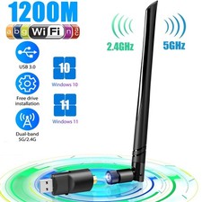 USB WiFi Adapter 1200Mbps Dual Band Wireless Network Gain Antenna Compatible
