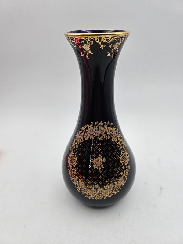Vintage Limoges 7in Cobalt Blue Castel 22k Gold Porcelain Vase