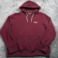 Vintage Superdry Orange Label Hoodie Womens 12 Maroon Fleece Kangaroo Pockets