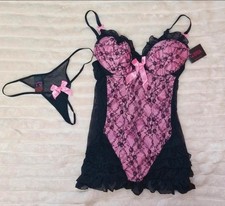 La Senza Babydoll & Thong Antique Lace – BNWT – Pink & Black Valentine Lingerie