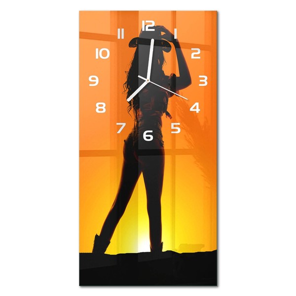 Elegante Wanduhr Aus Glas Glasuhr Cowgirl-Silhouette WeißE Zeiger 30X60 Cm-image