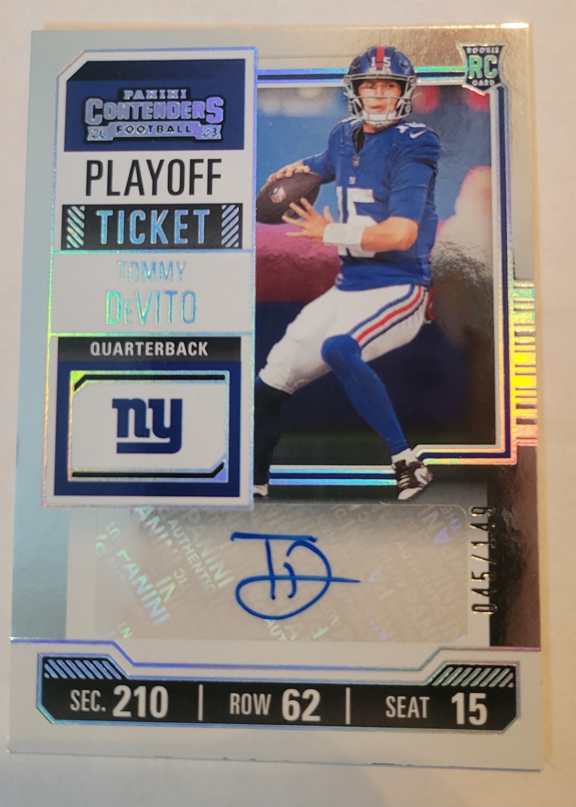 2023 Panini Contenders Playoff Ticket 45 /149 Tommy DeVito Rookie Auto RC