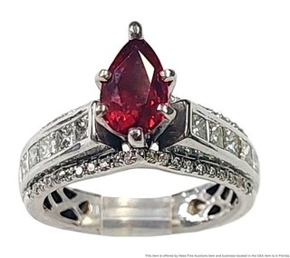 Gem Quality 1.1ct Natural Red Burma Spinel 14k White Gold Fine Diamond Ring