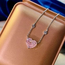 3Ct Heart Lab-Created Pink Sapphire Heart Pendant Necklace 14k White Gold Plated