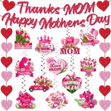 Mothers Day Decorations Banner Set Include Glitter Happy Mothers Day Thanks Mom