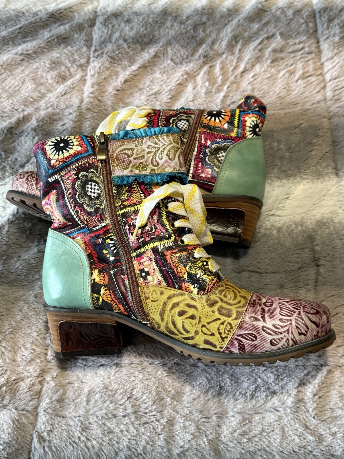 Cottage Core Multi Pattern Quilted Look Boots 8.5 - image 2