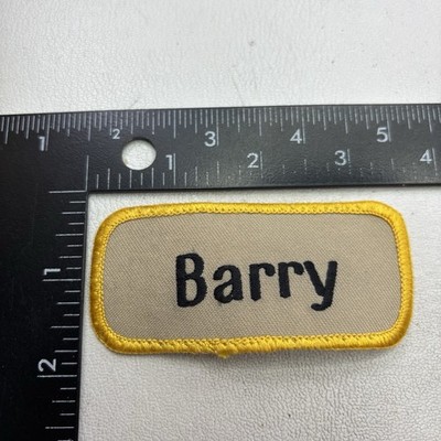 Vtg Yellow Border Name BARRY Patch (Uniform ID Workwear Work Shirt Mechanic)b108