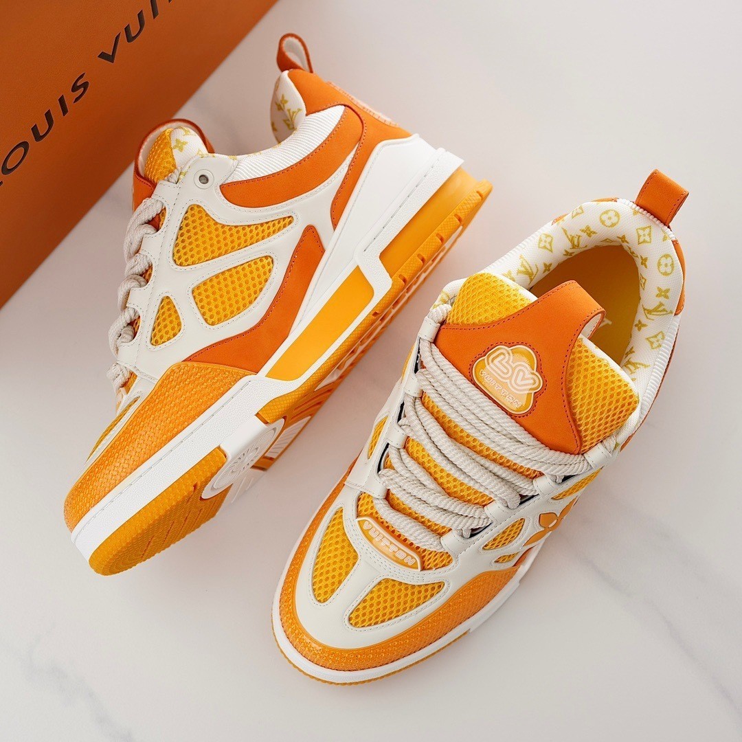 Louis Vuitton LV Skate Sneaker White Orange Monogram Skate Shoes Men' US Size image 5
