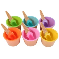 6Pcs Ice Cream Bowl Set Different Color Ice Cream Spoon Bowl Tableware Set 1194