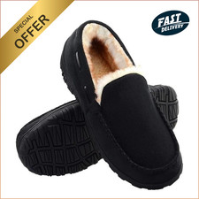 Mens Moccasin Slippers Indoor Outdoor House Slippers Warm Plush Fuzzy Memory New