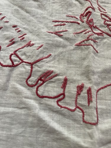 ANTIQUE (3) RED FLAME STITCHED EMBROIDERED CHILDREN'S PILLOWS PEACEFUL SLEEP... - Picture 5 of 22