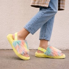 UGG Fluff Yeah Slides Girls 4 Rainbow Faux Fur Lounge Slippers Sandals Spring