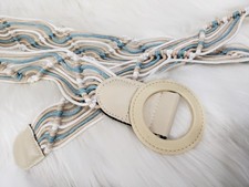 Braided Woven Rope Belt Round Buckle Taupe Blue White Beige Boho Beach 90s y2k
