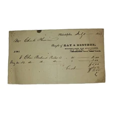 1843 Philadelphia Bookseller Receipt Kay & Brother Charles Plummer Octavo