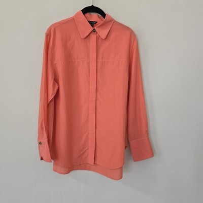 Massimo Dutti Sz S Womens Blouse Shirt Coral Mulberry Silk Cotton Blend