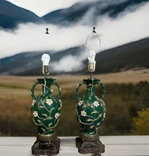 Italian Ceramic Lamps Matching Pair - 3D Relief Bronze Fishes Capodimonte