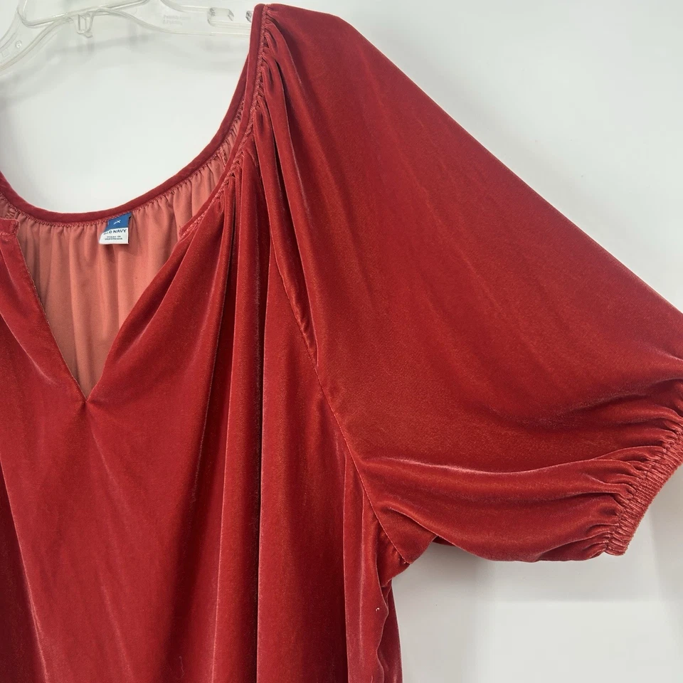 Старый темно-бархатный топ блузка красный короткий воздушный шар рукава крестьянин раздельный вырез размер 2 X - Изображение 3 из 4