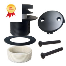 BAISASY Black Tub Drain Kit, Tip-Toe Trim Set with 2-Hole Overflow 