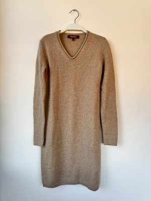 Max Mara Kleid Damen S Beige 100% Kaschmir Langarm Pre Owned