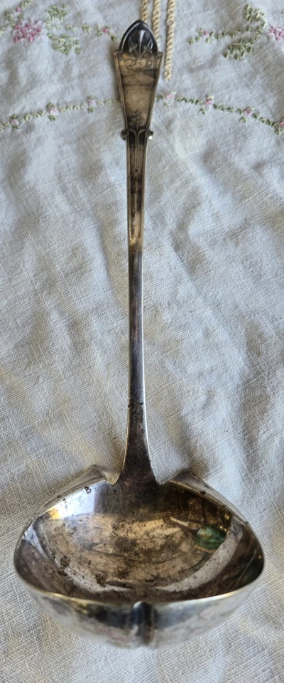 11.5" Antiguo c.1871 Reed & Barton Gema Patrón Gravy Cucharón Placa de Plata "R" Mono Foto 2 de 4