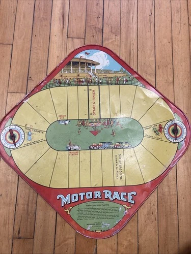 1925 Wolverine Motor Race Tin Lithograph Board Game Checkers On Reverse So Cool