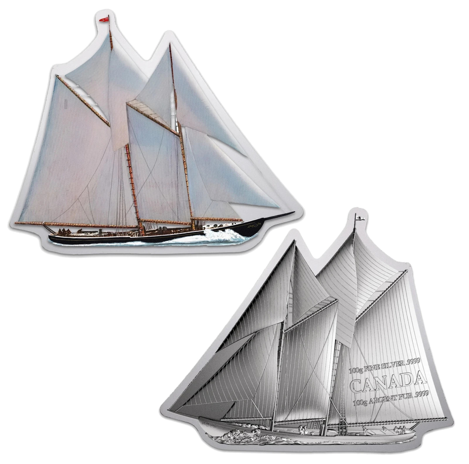 Real Shape Iconic Canada: 100 Grams 3.215 oz Fine Silver -  Bluenose Schooner