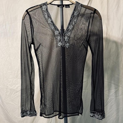 Rue 21 Goth Langarmbluse schwarz Netz Pailletten - Bild 2 von 5