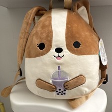 Kellytoy Squishmallows Dog Plush Mini Backpack Brown White Purple Zip Strap