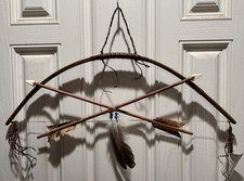Native American Bow And Arrow Set 26" long w/2 Arrows Feathers beads leather
