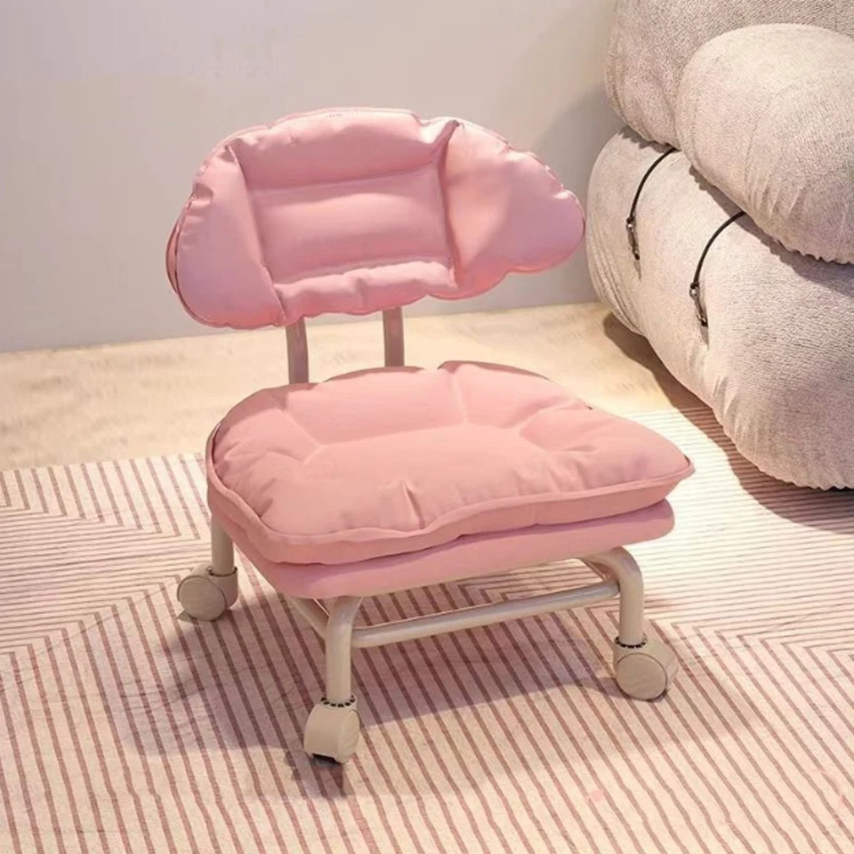 Pink Rolling Stool Swivel Chair Portable Backrest Stool With Wheels For Home TOU - Image 2 of 4