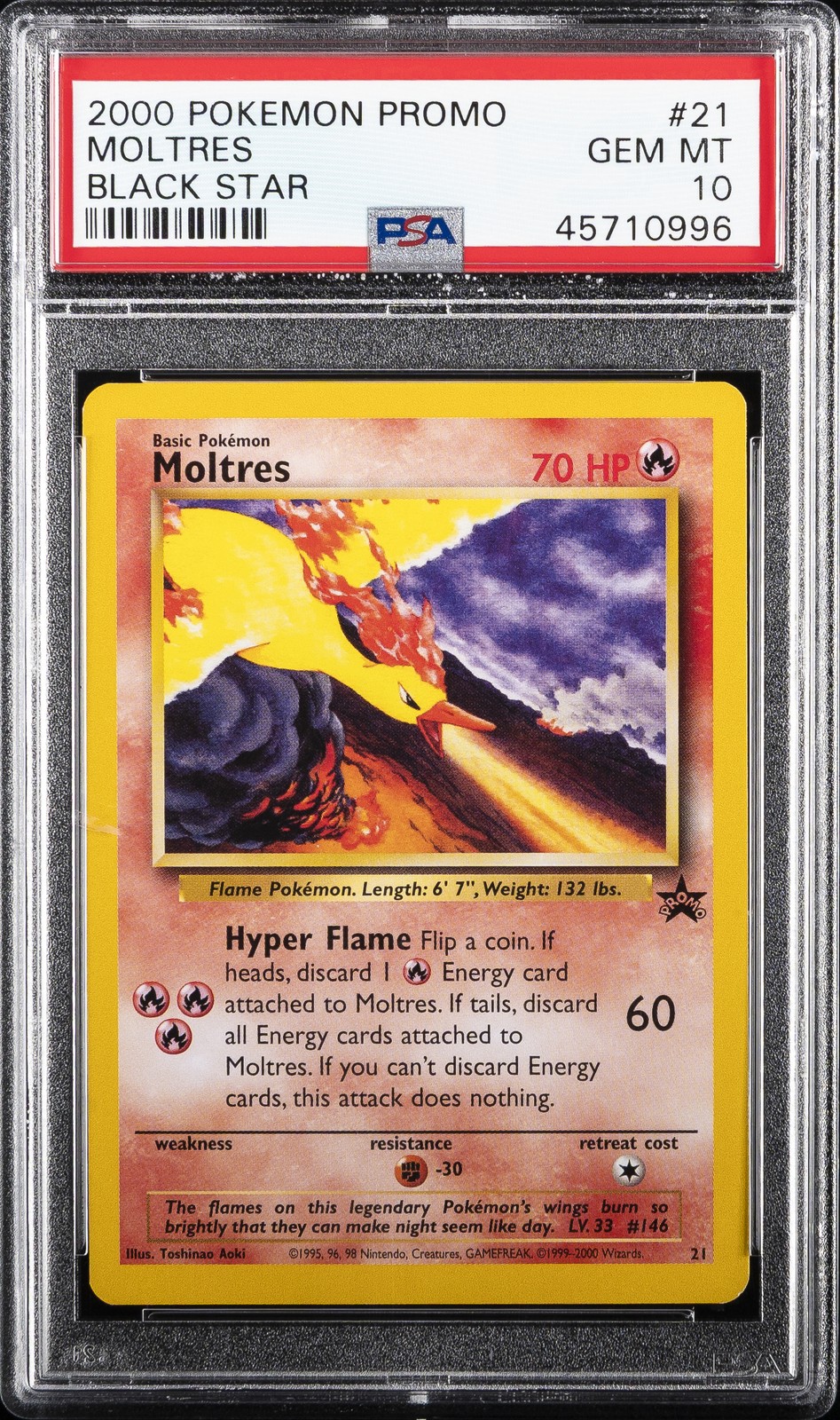 2000 POKEMON PROMO BLACK STAR TOSHINAO AOKI ERR #21 MOLTRES PSA 10