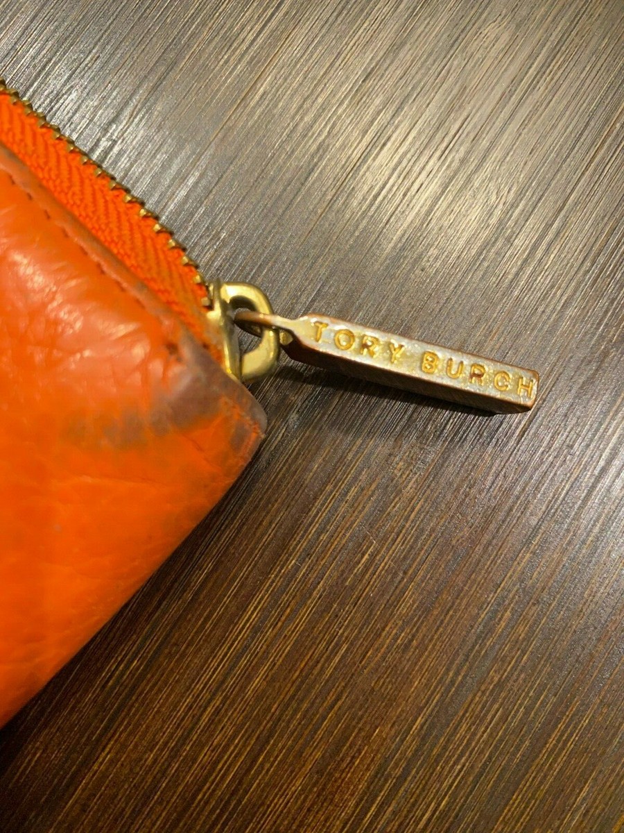 Tory Burch 100% Authentic, Orange Leather Wallet Zipper