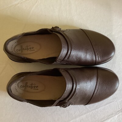 Clarks Women Cheyn Madi Dark Brown Tumbled Leather Slip On Loafers