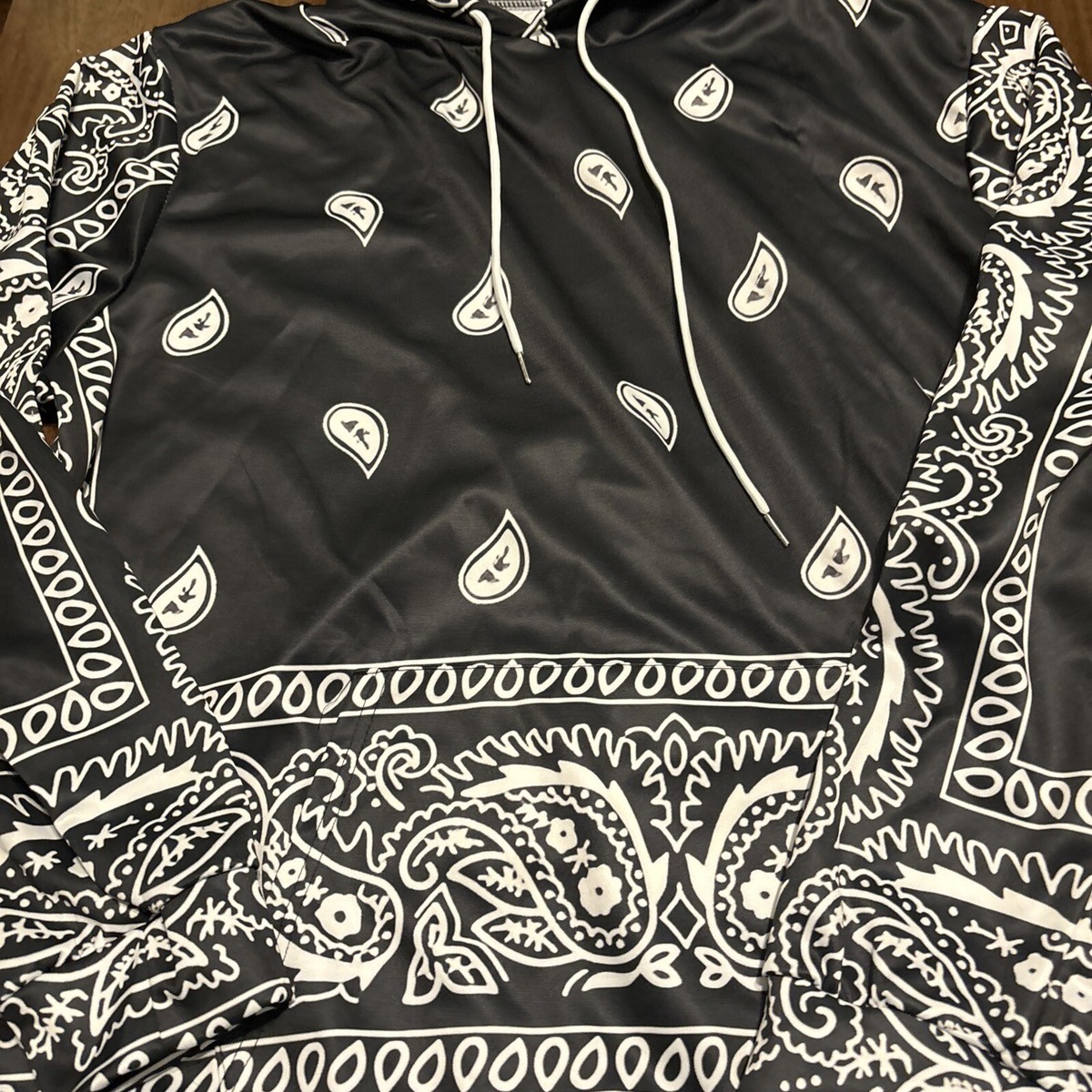 Men's Black Bandana Pullover Hoodie Sweatshirt Hip Hop Urban