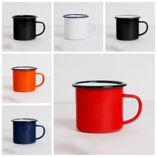 Mug Émaillé Métal 350 ml Poignée Camping Voyage Noir/Rouge/Orange/Bleu/Blanc