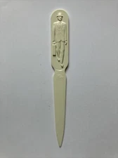 VTG Fuller Brush Company Cream Plastic Letter Opener w/ Sales Man & Sales Woman