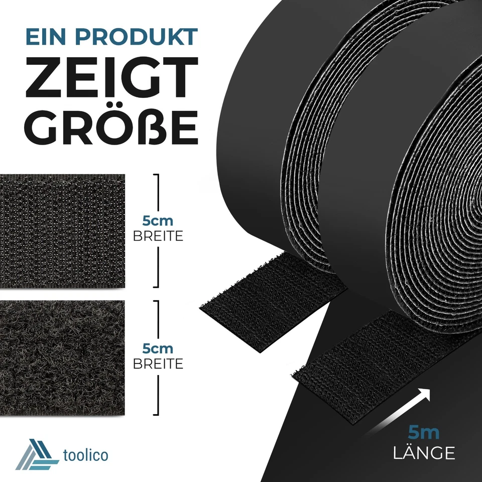 Klettband selbstklebend extra stark - Schwarz - 5 CM / 5mm extra breit - 5M lang - Bild 2 von 4