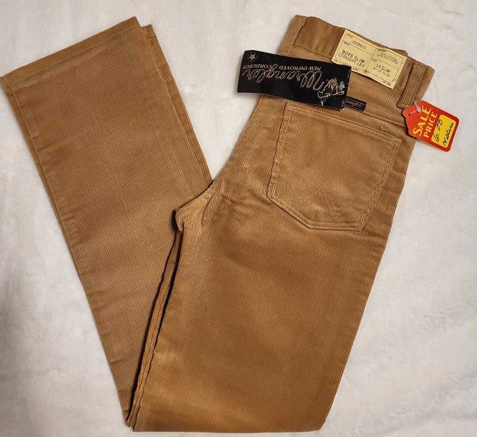 Pantalones De Colección WRANGLER Pana Pierna Recta Estudiante 14 Slim Deadstock Nuevos con Etiquetas Años 70 Foto 2 de 4