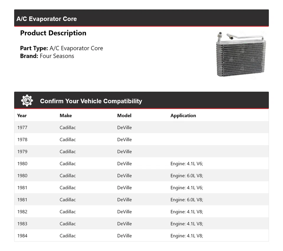 Núcleo evaporador aire acondicionado Cadillac DeVille 1977-1984 4 estaciones 1978 1979 1980 1981 Foto 2 de 4