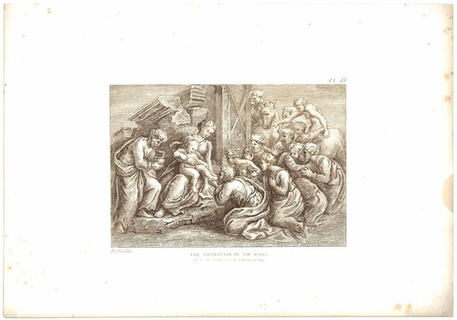 GRABADO RAFAEL ADORACIÓN DE LOS MAGOS JC 1866 RENACIMIENTO ANTIGUO MAESTRO IMPRESIÓN DE ARTE - Imagen 3 de 3