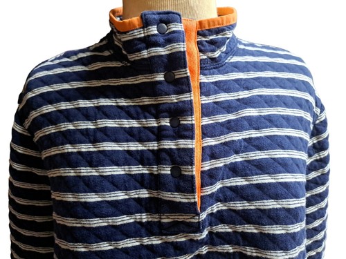 Lands' End Quilted Popover Jacket Womens 1X Blue White Striped Outdoor Outerwear - Picture 2 of 10