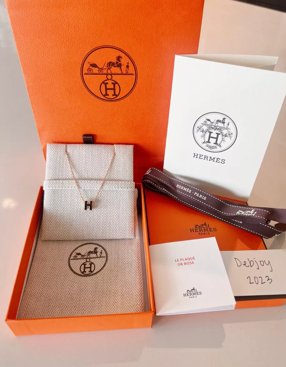 New Hermes Mini Pop H Pendant Necklace Black Rose Gold with Hermes Box  & Bag