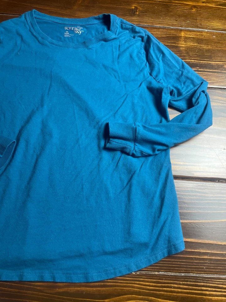 Camisa Terr & Sky para mujer talla OX (14w) azul manga larga puño acanalado cuello redondo camiseta Foto 3 de 4