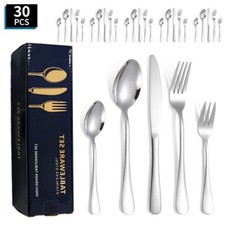 30Stück Spülmaschinenfest Besteckset Edelstahl Messer Löffel Set für 6 Personen