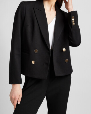 NEW EXPRESS $158 BLACK DOUBLE BREASTED NOVELTY BUTTON BLAZER SZ XS EXTRA SMALL