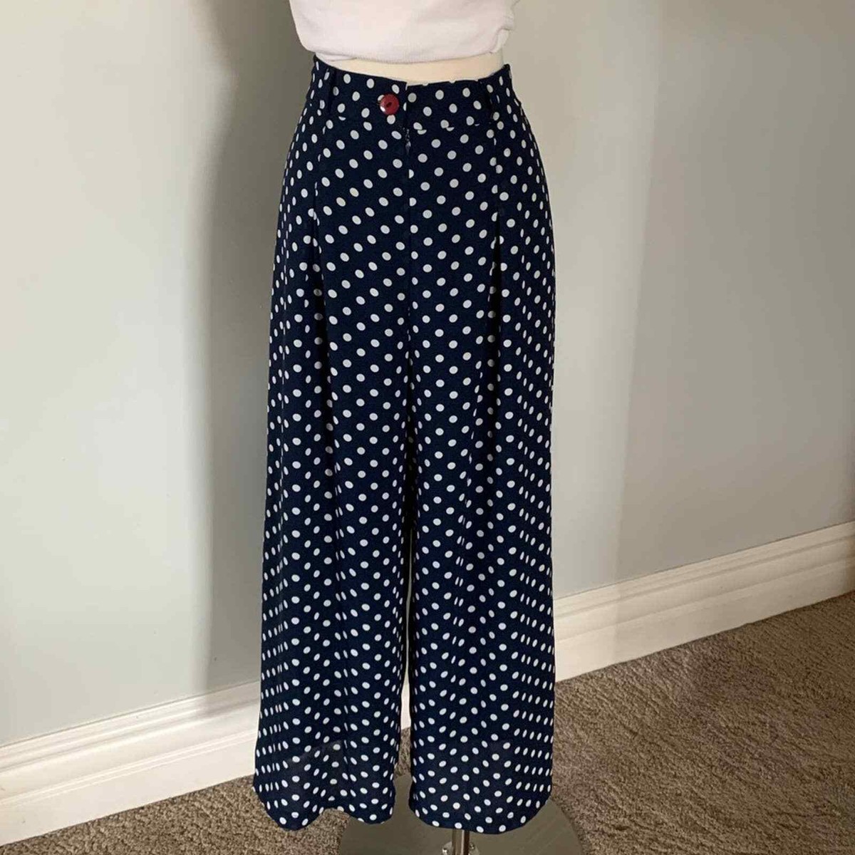 Vintage fully lined navy polka dot palazzo pants EUC | eBay