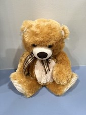 First Main Toby plush 14" stuffed animal bear toy brown cream plaid tie